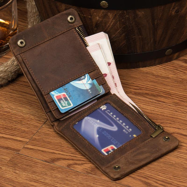 Dark Brown Cool Leather Mens Bifold Thin Front Pocket billfold Wallet Black Slim Small Wallet for Men - iwalletsmen