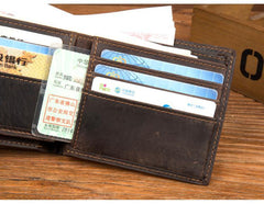 Cool Brown Leather Mens Bifold Small Wallet Thin Front Pocket Wallet Trifold billfold Wallet for Men - iwalletsmen