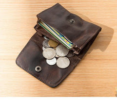 Dark Brown Cool Leather Mens Card Wallets Bifold Vintage Front Pocket Wallet Coin Holder for Men - iwalletsmen