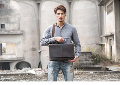 Dark Brown Leather Mens Large 14 inches Work Briefcase Laptop Bag Messenger Bags Work Side Bags for Men - iwalletsmen