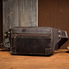 Cool Dark Brown Leather Mens Fanny Pack Waist Bag Hip Pack Belt Bags Bumbags for Men - iwalletsmen