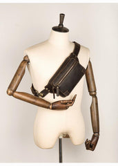 Cool Dark Brown Leather Mens Fanny Pack Waist Bag Hip Pack Belt Bags Bumbags for Men - iwalletsmen
