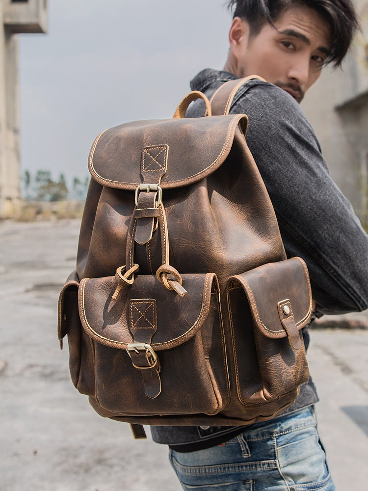 Mens Leather Handbag Backpack - Woosir