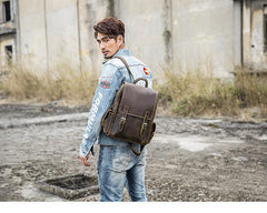 Dark Brown Cool Mens 15 inches Leather Computer Backpacks Travel Backpacks Laptop Backpack for men - iwalletsmen
