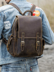 Dark Brown Cool Mens 15 inches Leather Computer Backpacks Travel Backpacks Laptop Backpack for men - iwalletsmen