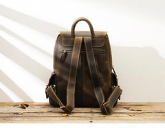 Dark Brown Cool Mens 15 inches Leather Computer Backpacks Travel Backpacks Laptop Backpack for men - iwalletsmen
