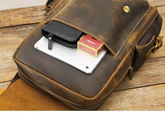 Dark Brown Cool Mens 15 inches Leather Computer Backpacks Travel Backpacks Laptop Backpack for men - iwalletsmen