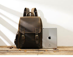Dark Brown Cool Mens 15 inches Leather Computer Backpacks Travel Backpacks Laptop Backpack for men - iwalletsmen
