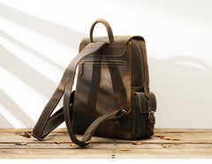 Dark Brown Cool Mens 15 inches Leather Computer Backpacks Travel Backpacks Laptop Backpack for men - iwalletsmen