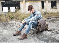 Dark Brown Cool Mens 15 inches Leather Computer Backpacks Travel Backpacks Laptop Backpack for men - iwalletsmen