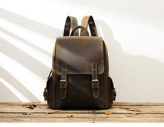 Dark Brown Cool Mens 15 inches Leather Computer Backpacks Travel Backpacks Laptop Backpack for men - iwalletsmen