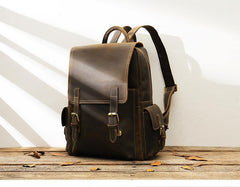 Dark Brown Cool Mens 15 inches Leather Computer Backpacks Travel Backpacks Laptop Backpack for men - iwalletsmen