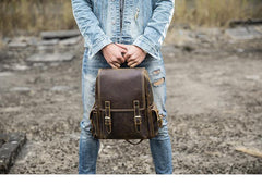 Dark Brown Cool Mens 15 inches Leather Computer Backpacks Travel Backpacks Laptop Backpack for men - iwalletsmen
