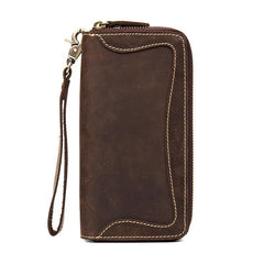 Cool Dark Brown Mens long Wallet Wristlet Wallet Clutch Wallet Yellow Brown Long Wallets for Men - iwalletsmen