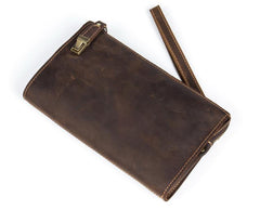 Dark Brown Cool Mens long Clutch Wallet Wristlet Wallet Clutch Bag Large Long Wallet for Men - iwalletsmen
