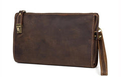 Dark Brown Cool Mens long Clutch Wallet Wristlet Wallet Clutch Bag Large Long Wallet for Men - iwalletsmen
