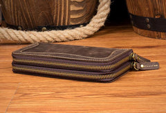 Cool Dark Brown Mens long Wallet Wristlet Wallet Clutch Wallet Yellow Brown Long Wallets for Men - iwalletsmen