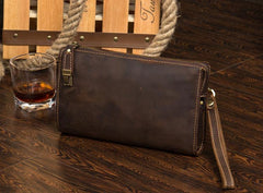 Dark Brown Cool Mens long Clutch Wallet Wristlet Wallet Clutch Bag Large Long Wallet for Men - iwalletsmen