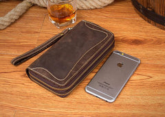 Cool Dark Brown Mens long Wallet Wristlet Wallet Clutch Wallet Yellow Brown Long Wallets for Men - iwalletsmen