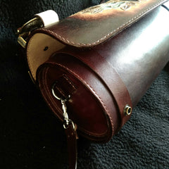 Cool Handmade RAM Skull Tooled Leather Mens Biker Saddle Bag Biker Barrel Side Bag Messenger Bag For Men - iwalletsmen