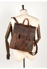 Dark Brown Fashion Mens Leather 13-inch Computer Backpack Brown Travel Backpacks School Backpacks for men - iwalletsmen