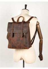 Dark Brown Fashion Mens Leather 13-inch Computer Backpack Brown Travel Backpacks School Backpacks for men - iwalletsmen