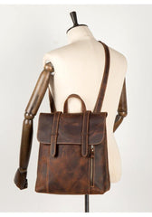 Dark Brown Fashion Mens Leather 13-inch Computer Backpack Brown Travel Backpacks School Backpacks for men - iwalletsmen
