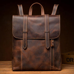 Dark Brown Fashion Mens Leather 13-inch Computer Backpack Brown Travel Backpacks School Backpacks for men - iwalletsmen