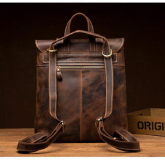 Dark Brown Fashion Mens Leather 13-inch Computer Backpack Brown Travel Backpacks School Backpacks for men - iwalletsmen