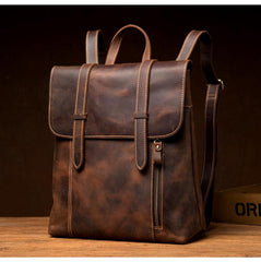 Dark Brown Fashion Mens Leather 13-inch Computer Backpack Brown Travel Backpacks School Backpacks for men - iwalletsmen