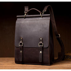 Cool Coffee Mens Leather 13inch Computer Backpack Fashion School Backpacks Satchel Backpack for men - iwalletsmen