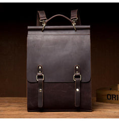 Cool Coffee Mens Leather 13inch Computer Backpack Fashion School Backpacks Satchel Backpack for men - iwalletsmen