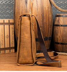 Fashion Brown Mens Leather 15-inch Black Computer Backpack Brown Travel Backpacks School Satchel Backpacks for men - iwalletsmen