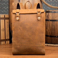 Fashion Brown Mens Leather 15-inch Black Computer Backpack Brown Travel Backpacks School Satchel Backpacks for men - iwalletsmen