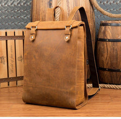 Fashion Brown Mens Leather 15-inch Black Computer Backpack Brown Travel Backpacks School Satchel Backpacks for men - iwalletsmen