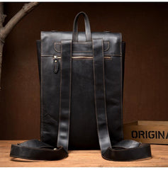 Fashion Brown Mens Leather 15-inch Black Computer Backpack Brown Travel Backpacks School Satchel Backpacks for men - iwalletsmen
