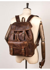 Fashion Dark Brown Mens Leather 15inchs Computer Backpack Cool Travel Backpacks School Backpack for men - iwalletsmen