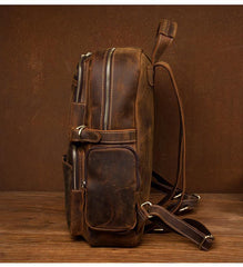 Dark Brown Mens Leather 15-inch Computer Backpacks Fashion Travel Backpacks School Backpacks for men - iwalletsmen