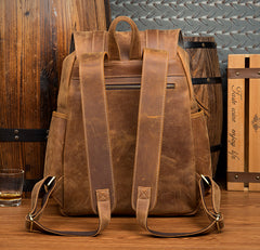 Dark Brown Fashion Mens Leather 15-inch Brown Computer Backpacks Brown Travel Backpacks School Backpacks for men - iwalletsmen