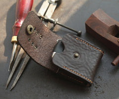 Dark Brown Handmade Leather Mens Black Car Key Holder Car Key Case with Belt Loop For Men - iwalletsmen
