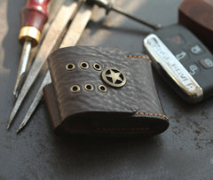 Dark Brown Handmade Leather Mens Black Car Key Holder Car Key Case with Belt Loop For Men - iwalletsmen