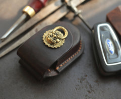 Dark Brown Handmade Genuine Leather Mens Car Key Case Car Key Holder For Men - iwalletsmen