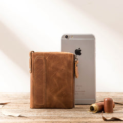 Brown Leather Mens Bifold Wallet Brown Small Wallet Front Pocket Wallet billfold Wallet for Men - iwalletsmen