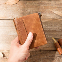 Brown Leather Mens Bifold Wallet Brown Small Wallet Front Pocket Wallet billfold Wallet for Men - iwalletsmen