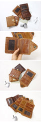 Dark Brown Handmade Leather Mens Card Wallet Small Bifold Card Holder Front Pocket Wallet For Men - iwalletsmen