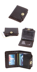 Dark Brown Handmade Leather Mens Card Wallet Small Bifold Card Holder Front Pocket Wallet For Men - iwalletsmen