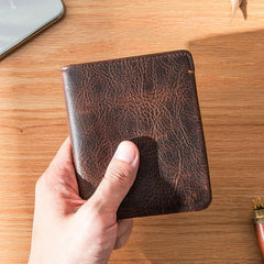 Dark Brown Handmade Leather Mens Front Pocket Wallets Bifold Vintage billfold Wallet Small Wallet for Men - iwalletsmen