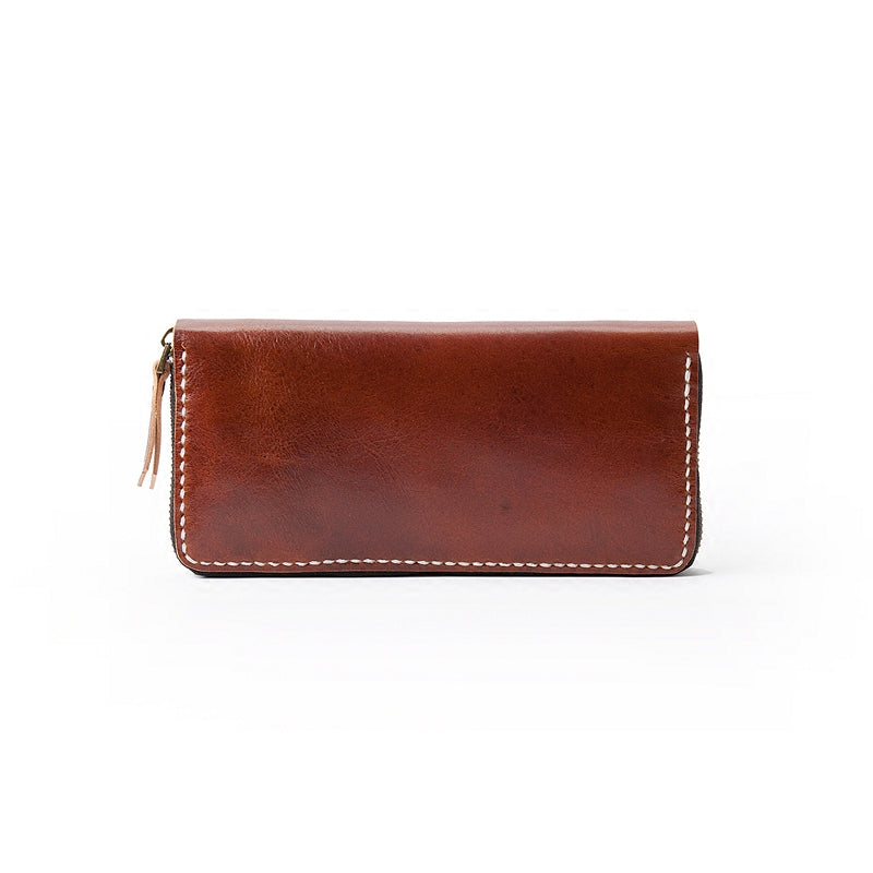 Dark Brown Handmade Leather Mens Long Wallet Zipper Bifold Long Clutch ...