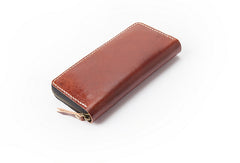 Dark Brown Handmade Leather Mens Long Wallet Zipper Bifold Long Clutch Wallets For Men - iwalletsmen