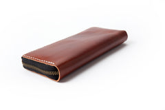 Dark Brown Handmade Leather Mens Long Wallet Zipper Bifold Long Clutch Wallets For Men - iwalletsmen